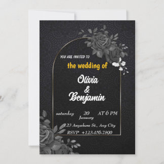 Elegante zwarte & gouden trouwuitnodiging kaart