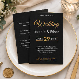 Elegante zwarte & gouden trouwuitnodiging RSVP kaartje
