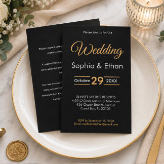 Elegante zwarte & gouden trouwuitnodiging RSVP kaartje