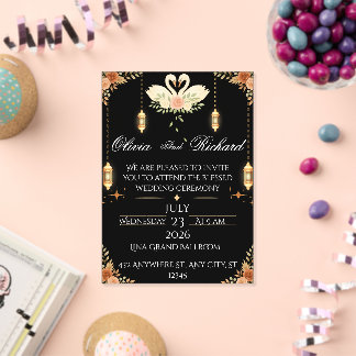 Elegante zwarte & gouden trouwuitnodiging template acryl uitnodigingen
