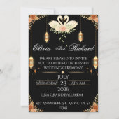 Elegante zwarte & gouden trouwuitnodiging template kaart (Voorkant)