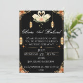 Elegante zwarte & gouden trouwuitnodiging template kaart (Staand voorkant)