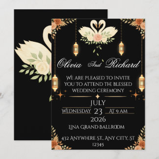 Elegante zwarte & gouden trouwuitnodiging template kaart