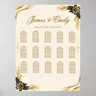 Elegante zwarte & gouden trouwzittijdkaart poster