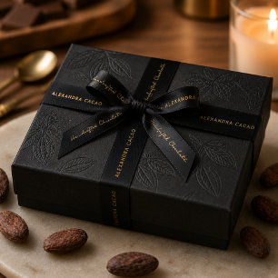 Elegante Zwarte Gouden Typografie Chocolade Satijn Satijnen Lint
