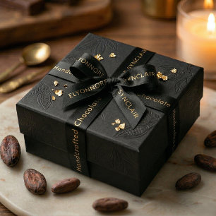 Elegante Zwarte Gouden Typografie Chocolade Satijnen Lint