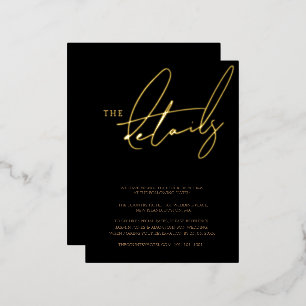 Elegante Zwarte Gouden Typografie Huwelijksdetails Folie Uitnodiging Briefkaart