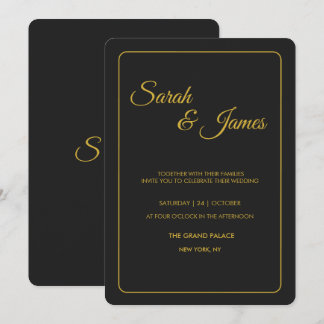 Elegante zwarte & gouden typografie trouwuitnodigi kaart