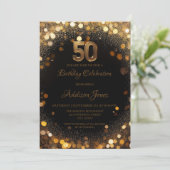 Elegante zwarte & gouden uitnodiging voor 50e verj (Staand voorkant)