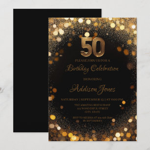 Elegante zwarte & gouden uitnodiging voor 50e verj
