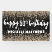 Elegante zwarte gouden verjaardag spandoek (Horizontaal)