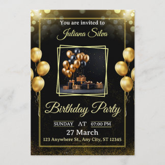 Elegante zwarte & gouden verjaardagsfeest uitnodig kaart