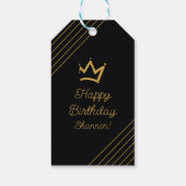 Elegante zwarte gouden verjaardagskroon cadeaulabel (Achterkant)