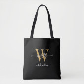 Elegante Zwarte Gouden Verpersoonlijkte Monogram N Tote Bag (Voorkant)
