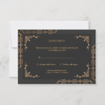 Elegante Zwarte Gouden Victoriaanse Huwelijks RSVP