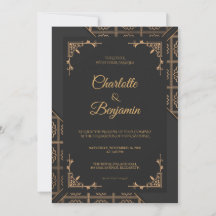 Elegante zwarte gouden Victoriaanse trouwuitnodigi
