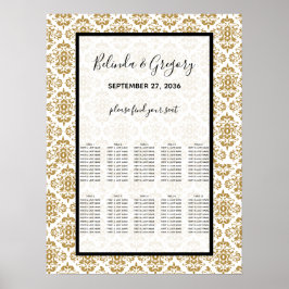 Elegante zwarte gouden vintage zitplaatskaart poster