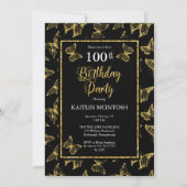 Elegante Zwarte Gouden Vlinders 100 Verjaardagsfee Kaart (Voorkant)