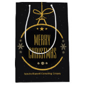 Elegante Zwarte Gouden Vrolijk Kerstmis Aangepast Medium Cadeauzakje (Voorkant)