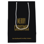 Elegante Zwarte Gouden Vrolijk Kerstmis Aangepast Medium Cadeauzakje (Achterkant)