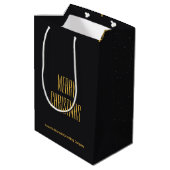 Elegante Zwarte Gouden Vrolijk Kerstmis Aangepast Medium Cadeauzakje (Achterkant Gekanteld)