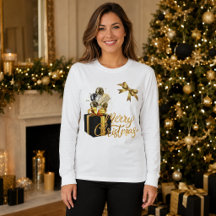 Elegante Zwarte Gouden Vrolijk Kerstmis Lange Mouw