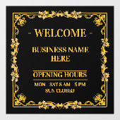 Elegante Zwarte & Gouden Wervel Frame Openingstijd Raamsticker (Vel)
