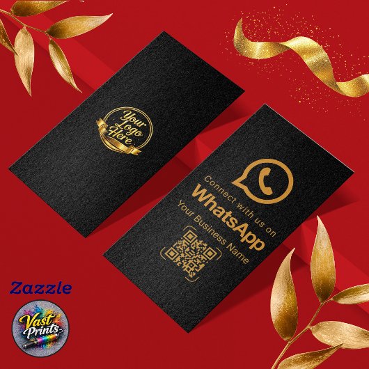 Elegante Zwarte Gouden WhatsApp QR-code Visitekaartje