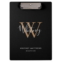 Elegante zwarte gouden witte script monogram klemb klembord