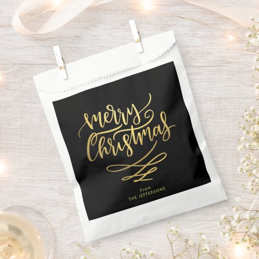 Elegante Zwarte & Gouden Zalig Kerstman Script Bedankzakje (Geknipt)