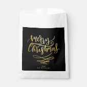Elegante Zwarte & Gouden Zalig Kerstman Script Bedankzakje (Voorkant)
