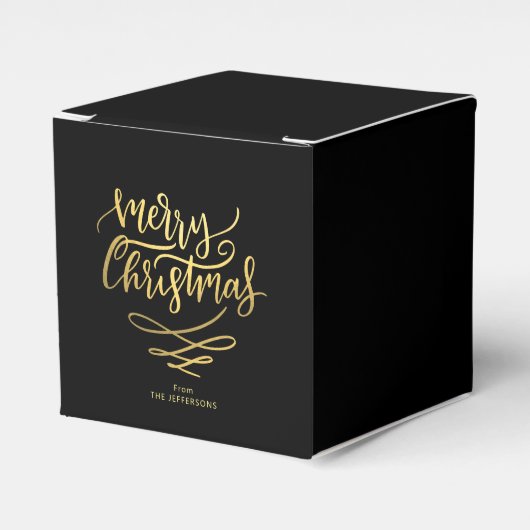 Elegante Zwarte & Gouden Zalig Kerstmis Script Bedankdoosjes (Voorkant Zijde)