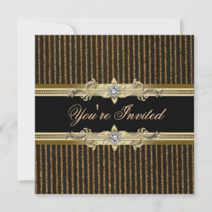 Elegante zwarte gouden zwart galajurk feest uitnod kaart