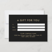 Elegante zwarte goudkleurige cadeaubon (Achterkant)