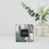 Elegante zwarte grens fotograaf modern minimaal vierkante visitekaartje (Staand voorkant)