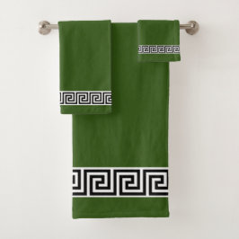 Elegante zwarte Griekse patroon op bosgroen Bad Handdoek