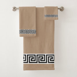 Elegante zwarte Griekse patroon op geluksbeige Bad Handdoek