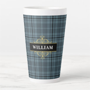 Elegante Zwarte Grijze Geruite Monogram Latte Mok