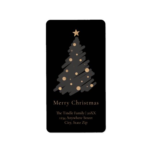 Elegante Zwarte Grijze Gouden Script Kerstboom Etiket (Voorkant)