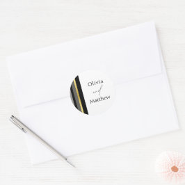 Elegante Zwarte Grijze Gouden Streep Bruiloft Ronde Sticker
