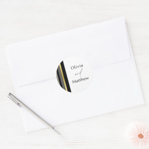 Elegante Zwarte Grijze Gouden Streep Bruiloft Ronde Sticker