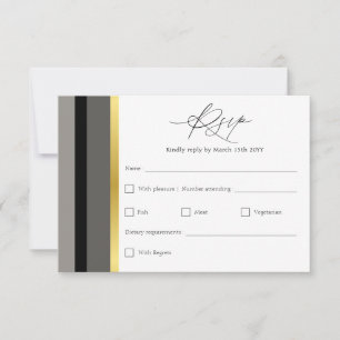 Elegante Zwarte Grijze Gouden Streep Bruiloft RSVP Kaartje
