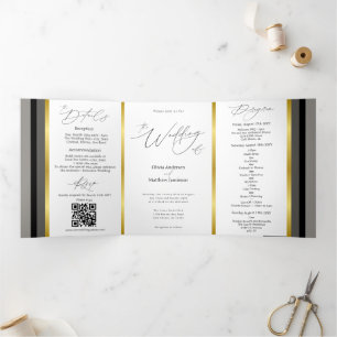 Elegante Zwarte Grijze Gouden Streep Typografie Tr Drieluik Kaart