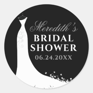 Elegante zwarte grijze jurk bruidsdouche ronde sticker