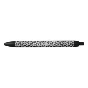 Elegante Zwarte Grijze Luipaard Huid Patroon Monog Inkt Pen