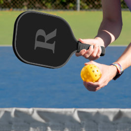 Elegante zwarte & grijze monogram initiaal pickleball paddle