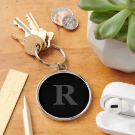 Elegante zwarte & grijze monogram sleutelhanger