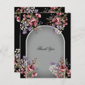 Elegante Zwarte Grijze Mooie Bloemige Bedankkaart (Voorkant / Achterkant)
