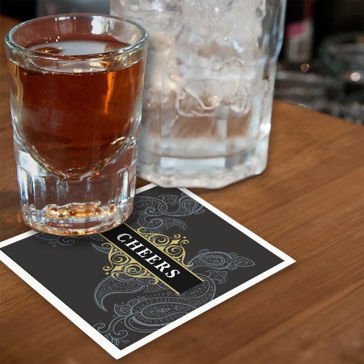 Elegante zwarte grijze paisley feest cocktail servet