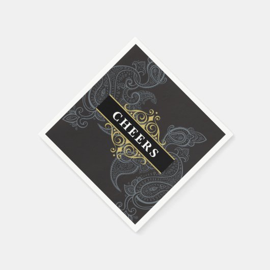 Elegante zwarte grijze paisley feest cocktail servet (Hoek)